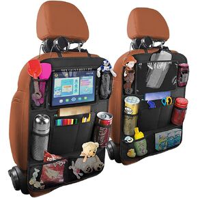 Osilly Car Seat Back Organizer, 2 Pack Backseat Storage Bag with Touch Screen Tablet Holder & 9 Pockets, Durable Waterproof Oxford Fabric, Travel Accessories, Road Trip Essentials for Kids