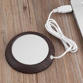 USB Coffee Mug Warmer, Wood Grain Cup Warmer Heat Beverage Mug Mat Coffee Heater Pad Bright Wood Grain (Light Walnut Grain)