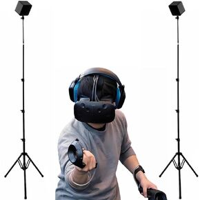 حامل ثلاثي القوائم VR قابل للطي متوافق مع محطة قاعدة VR المحمولة مع محطة قاعدة SteamVR 2.0، لحامل المستشعر وكوكبة Oculus Rift (حاملان)