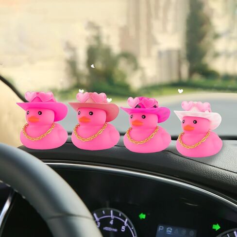 البط المطاطي لراعي البقر من وونو، ديكورات لوحة القيادة، بطة وردية لإكسسوارات زينة السيارة مع سلسلة نظارات على شكل قلب، أبيض in Saudi Arabia