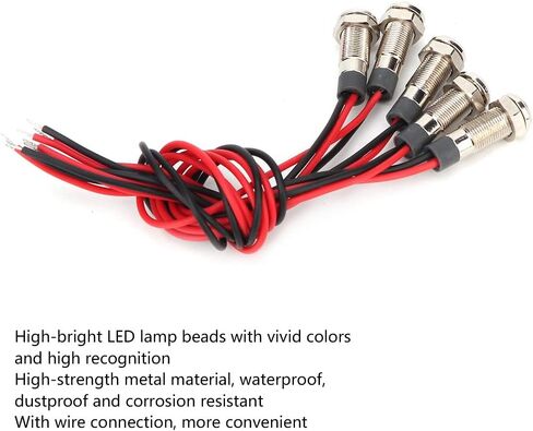 Light, 5 Pcs LED Lamp IP66 6mm LED Water Proof Metal Warning Light with Wire 1NO Red Green Yellow Blue White Concave LED Lamp, Lightfixture (DC12~24V) in Saudi Arabia