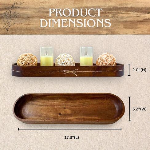 Wooden Dough Bowl for Home Decor - 17.3 inch Acacia Wood - Centerpiece Wood Bowls for Dining Room Table, Living Room, Bedroom and Kitchen Countertop - Walnut in Saudi Arabia