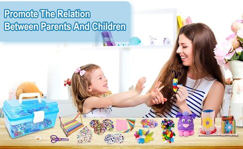 Irichna 1000+ Pcs Art and Craft Supplies for Kids, Toddler DIY Craft Art Supply Set Included Pom Poms, Pipe Cleaners, Feather, Folding Storage Box - All in One for DIY Craft Set (Purple) in Kuwait