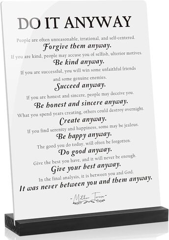 Large Table Decor Do It Anyway - Mother Teresa Quotes - Inspirational Desk Decor for Office Women, Motivational Gifts for Graduates, Therapist Office Decor in Kuwait