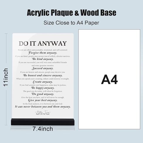 Large Table Decor Do It Anyway - Mother Teresa Quotes - Inspirational Desk Decor for Office Women, Motivational Gifts for Graduates, Therapist Office Decor in Kuwait