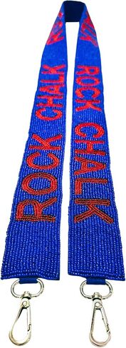 Lashicorn Beaded Purse Strap Kansas College Game Day Red & Blue Clear Handbag Replacement Strap Stadium Football University 49 x 1.75" Gold Hardware Clips in Saudi Arabia