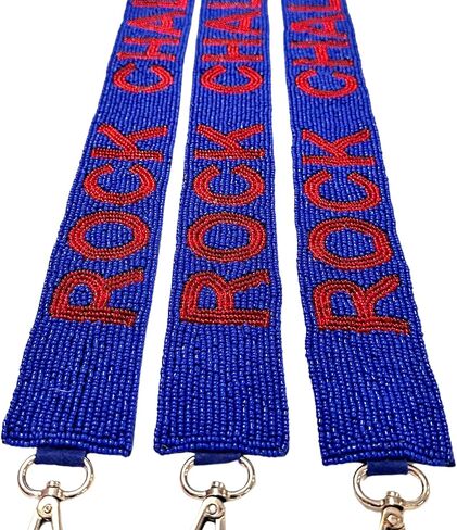 Lashicorn Beaded Purse Strap Kansas College Game Day Red & Blue Clear Handbag Replacement Strap Stadium Football University 49 x 1.75" Gold Hardware Clips in Saudi Arabia