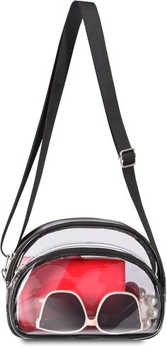 حقائب صغيرة شفافة معتمدة من Higuyst Mini Clear Purse Stadium، حقائب صغيرة شفافة للمناسبات الرياضية لمهرجانات الحفلات الموسيقية - أسود نصف دائري in Saudi Arabia