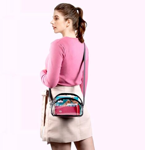 حقائب صغيرة شفافة معتمدة من Higuyst Mini Clear Purse Stadium، حقائب صغيرة شفافة للمناسبات الرياضية لمهرجانات الحفلات الموسيقية - أسود نصف دائري in Saudi Arabia