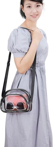 حقائب صغيرة شفافة معتمدة من Higuyst Mini Clear Purse Stadium، حقائب صغيرة شفافة للمناسبات الرياضية لمهرجانات الحفلات الموسيقية - أسود نصف دائري in Saudi Arabia