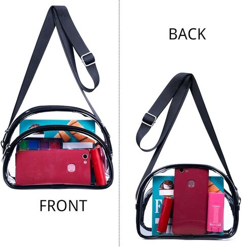 حقائب صغيرة شفافة معتمدة من Higuyst Mini Clear Purse Stadium، حقائب صغيرة شفافة للمناسبات الرياضية لمهرجانات الحفلات الموسيقية - أسود نصف دائري in Saudi Arabia