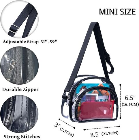 حقائب صغيرة شفافة معتمدة من Higuyst Mini Clear Purse Stadium، حقائب صغيرة شفافة للمناسبات الرياضية لمهرجانات الحفلات الموسيقية - أسود نصف دائري in Saudi Arabia