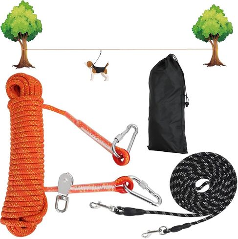 كابل ربط الكلاب من ASOCEA للتخييم، نظام عربة علوية عاكسة محمولة بطول 50 قدم، كابل للكلاب مع مشبك قابل للتدوير، مقود طويل للكلاب للتخييم في الفناء in Kuwait