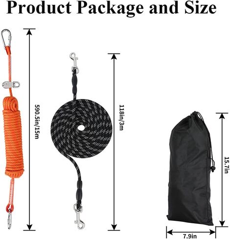 كابل ربط الكلاب من ASOCEA للتخييم، نظام عربة علوية عاكسة محمولة بطول 50 قدم، كابل للكلاب مع مشبك قابل للتدوير، مقود طويل للكلاب للتخييم في الفناء in Kuwait