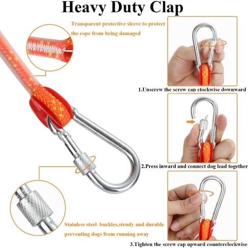 كابل ربط الكلاب من ASOCEA للتخييم، نظام عربة علوية عاكسة محمولة بطول 50 قدم، كابل للكلاب مع مشبك قابل للتدوير، مقود طويل للكلاب للتخييم في الفناء in Kuwait