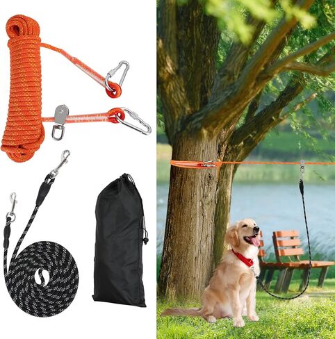 كابل ربط الكلاب من ASOCEA للتخييم، نظام عربة علوية عاكسة محمولة بطول 50 قدم، كابل للكلاب مع مشبك قابل للتدوير، مقود طويل للكلاب للتخييم في الفناء in Kuwait