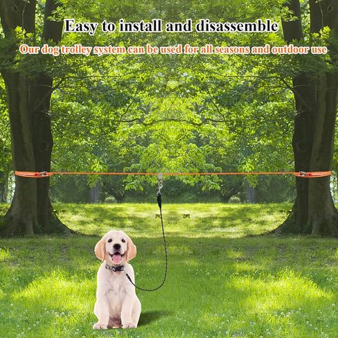 كابل ربط الكلاب من ASOCEA للتخييم، نظام عربة علوية عاكسة محمولة بطول 50 قدم، كابل للكلاب مع مشبك قابل للتدوير، مقود طويل للكلاب للتخييم في الفناء in Kuwait