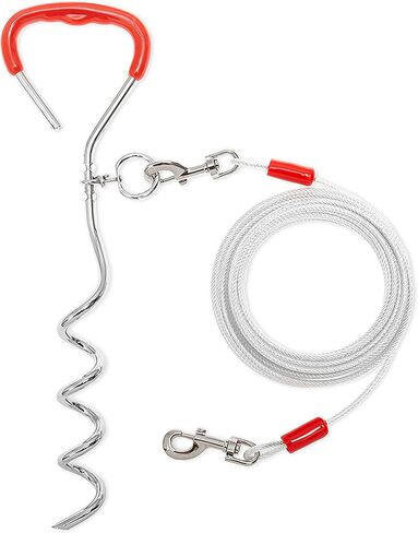 Dog Tie Out Cable and Stake - 30 ft Dog Run Cable & Dog Stake for Yard Camping Park Outside - Heavy Duty Chew Proof Long Dog Leads for Medium Large Dogs in Saudi Arabia