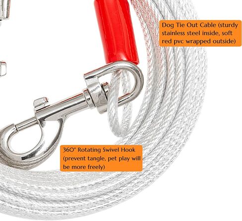 Dog Tie Out Cable and Stake - 30 ft Dog Run Cable & Dog Stake for Yard Camping Park Outside - Heavy Duty Chew Proof Long Dog Leads for Medium Large Dogs in Saudi Arabia