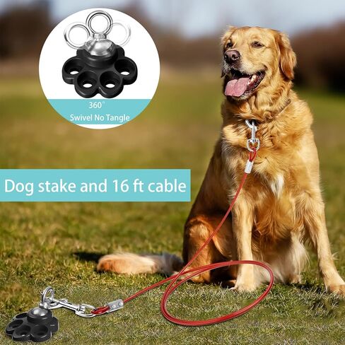 Shinylin 360° Swivel Dog Tie Out Cable and Stake Stainless Steel Heavy Dog Stake 1200 Lbs of Pull Force, Rust Proof No Tangle Holds for Yard Outdoor Camping, Contains Screws (Red) in Saudi Arabia