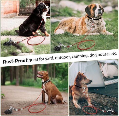 Shinylin 360° Swivel Dog Tie Out Cable and Stake Stainless Steel Heavy Dog Stake 1200 Lbs of Pull Force, Rust Proof No Tangle Holds for Yard Outdoor Camping, Contains Screws (Red) in Saudi Arabia