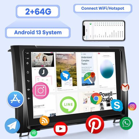 [2G+64G] راديو سيارة لسيارة Toyota Tundra 2014 2015 2016 2017، Android 13 شاشة لمس ستيريو، Carplay/Android Auto/EQ Audio/SWC + كاميرا احتياطية AHD in Saudi Arabia
