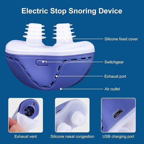 أجهزة مكافحة الشخير، حل الشخير للرجال والنساء، سدادة الشخير بحزام ثابت لنوم أفضل، سرعة الرياح قابلة للتعديل، دوامة مزدوجة، مناسبة لجميع أشكال الأنف، أزرق in Kuwait