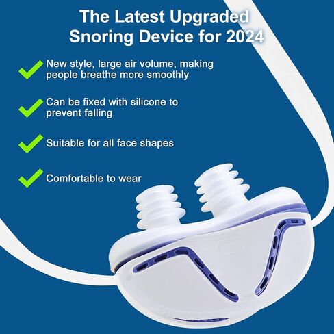 أجهزة مكافحة الشخير، حل الشخير للرجال والنساء، سدادة الشخير بحزام ثابت لنوم أفضل، سرعة الرياح قابلة للتعديل، دوامة مزدوجة، مناسبة لجميع أشكال الأنف، أزرق in Kuwait