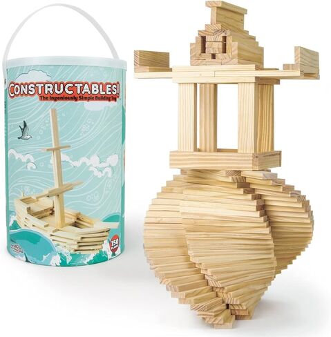 Imagination Generation Constructables! Pine Wood Building Planks, 150 Pieces - Educational Tinker Toys for Kids & Teens - STEM Stacking Blocks for Boys & Girls - Wooden Playset for Learning in Saudi Arabia