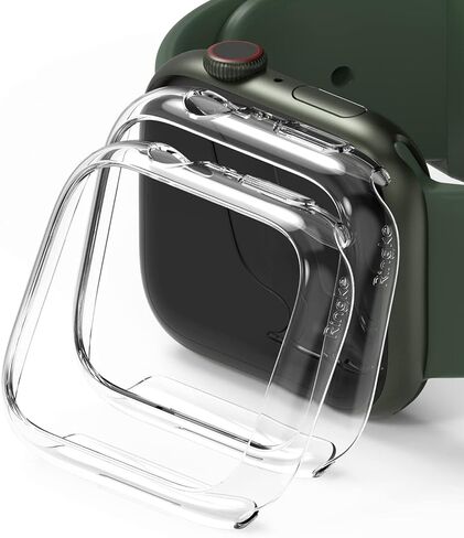 Ringke Slim [No More Discoloration / 2 Pack] Compatible with Apple Watch Series 9, 8, 7 Case (45mm) for Minimalist, Solid Transparent Cover for Women, Men - Clear + Deep Green in Saudi Arabia