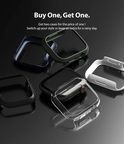 Ringke Slim [No More Discoloration / 2 Pack] Compatible with Apple Watch Series 9, 8, 7 Case (45mm) for Minimalist, Solid Transparent Cover for Women, Men - Clear + Deep Green in Saudi Arabia