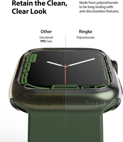 Ringke Slim [No More Discoloration / 2 Pack] Compatible with Apple Watch Series 9, 8, 7 Case (45mm) for Minimalist, Solid Transparent Cover for Women, Men - Clear + Deep Green in Saudi Arabia