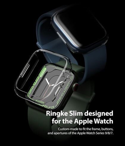 Ringke Slim [No More Discoloration / 2 Pack] Compatible with Apple Watch Series 9, 8, 7 Case (45mm) for Minimalist, Solid Transparent Cover for Women, Men - Clear + Deep Green in Saudi Arabia