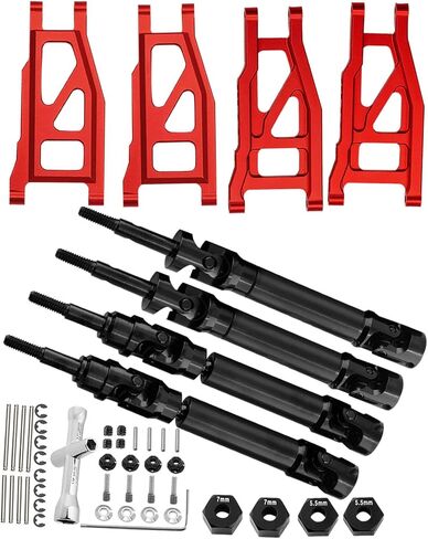 hopsupRC Stainless Steel Rear Drive Shaft CVD & Front Rear Suspension A Arm Upgrades Part for 1/10 Rustler/Stampede/Slash/Hoss 4x4 VXL,4PCS Rear Front Driveshaft (Upgrades More Power) Red in Saudi Arabia
