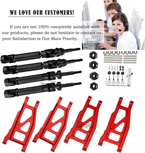 hopsupRC Stainless Steel Rear Drive Shaft CVD & Front Rear Suspension A Arm Upgrades Part for 1/10 Rustler/Stampede/Slash/Hoss 4x4 VXL,4PCS Rear Front Driveshaft (Upgrades More Power) Red in Saudi Arabia
