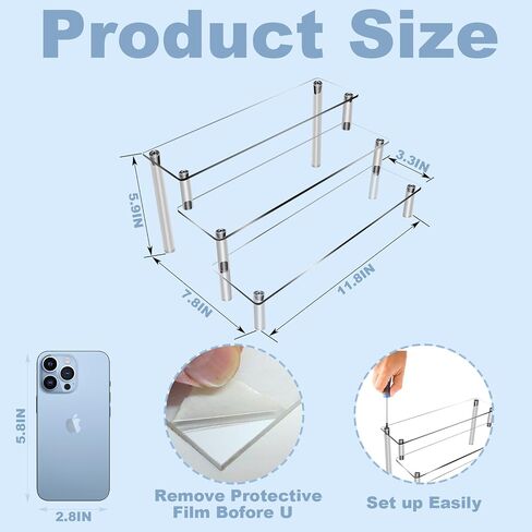 primestok 2 Packs Acrylic Display Risers, 3 Tier Perfume Stand Organizer, Clear Acrylic Shelf Risers Display Stands for Food, Tabletop Use, Toy Figure in Saudi Arabia