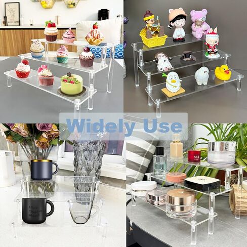 primestok 2 Packs Acrylic Display Risers, 3 Tier Perfume Stand Organizer, Clear Acrylic Shelf Risers Display Stands for Food, Tabletop Use, Toy Figure in Saudi Arabia