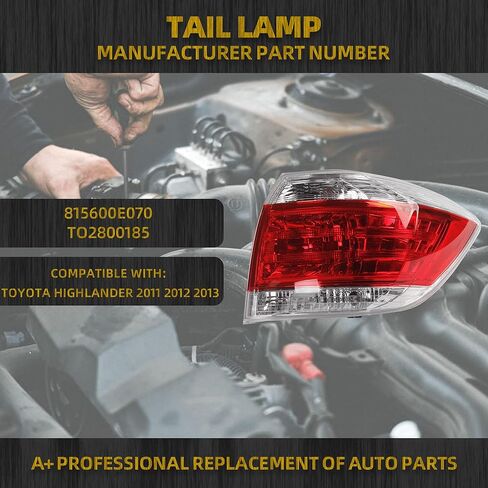 Dasbecan Right Tail Lamp Compatible with Toyota Highlander 2011 12 13 Replacement OEM 815500E070 TO2801185 RH 815600E070 LH Back Light in Kuwait