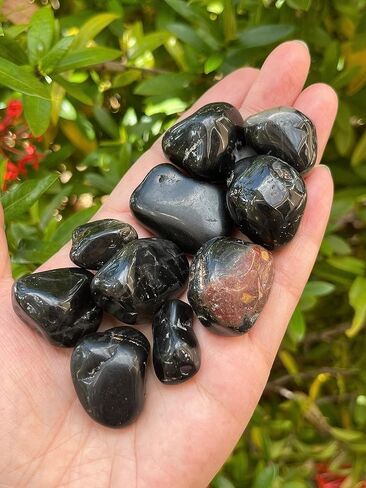 GAF TREASURES 5 Pcs Black Onyx Tumbled Stones, Polished Natural Black Onyx Gemstone, Black Onyx Healing Crystals (Black Onyx) in Saudi Arabia