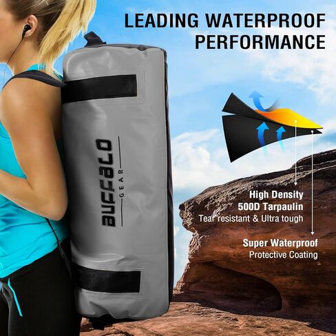 حقيبة مغامرات بافلو جير 50 ​​لتر - حقيبة متينة مقاومة للماء لركوب القوارب والدراجات النارية والصيد والتخييم وقوارب الكاياك أو جت سكي. الحصول على العتاد في أي ظروف (رمادي) in Kuwait