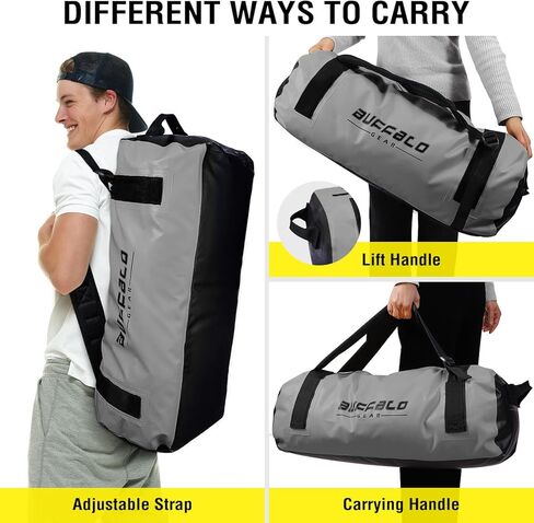 حقيبة مغامرات بافلو جير 50 ​​لتر - حقيبة متينة مقاومة للماء لركوب القوارب والدراجات النارية والصيد والتخييم وقوارب الكاياك أو جت سكي. الحصول على العتاد في أي ظروف (رمادي) in Kuwait