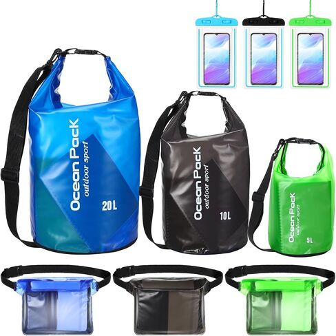 Tiangrid 9 Set Waterproof Dry Bag 5L/10L/20L Roll Top Waterproof Backpack Sack Keeps Gear Dry for Kayaking, Beach, Rafting, Boating, Hiking, Camping with Waterproof Phone Case and Waterproof Pouch in Saudi Arabia