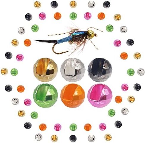 XFISHMAN Tungsten-Slot-Beads-Fly-Tying-Beads-Heads-Assortment Fly Tying Materials Nymph for Fly Fishing Diamond Faceted Slotted Beads 60 Pack in Saudi Arabia