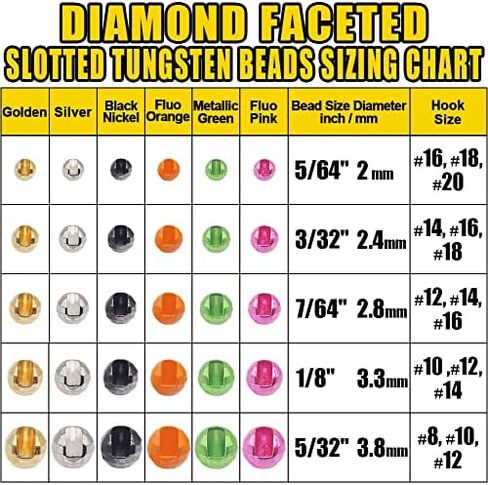 XFISHMAN Tungsten-Slot-Beads-Fly-Tying-Beads-Heads-Assortment Fly Tying Materials Nymph for Fly Fishing Diamond Faceted Slotted Beads 60 Pack in Saudi Arabia