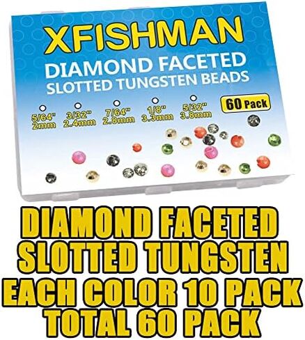 XFISHMAN Tungsten-Slot-Beads-Fly-Tying-Beads-Heads-Assortment Fly Tying Materials Nymph for Fly Fishing Diamond Faceted Slotted Beads 60 Pack in Saudi Arabia