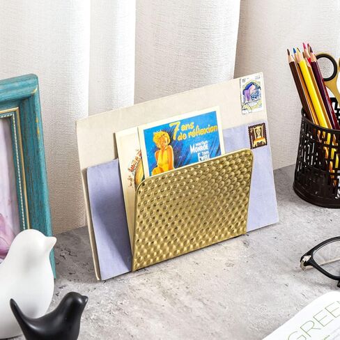 حامل بريد معدني حديث من MyGift، فارز حروف نحاسي بتصميم مطروق، مجموعة من قطعتين - مصنوع يدويًا في الهند in Kuwait