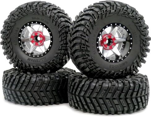 HOBBYSOUL 5.0'' Tall Soft Sticky 2.2 Tires & Adjustable 4 Negative Offsets 2.2 Beadlock Wheels Rims Silver Black For RC Mud Crawler All Terrain Trail Gen7 Gen8 Capra Wraith TRX4, (4-Pack) in Saudi Arabia