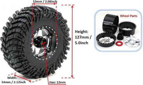 HOBBYSOUL 5.0'' Tall Soft Sticky 2.2 Tires & Adjustable 4 Negative Offsets 2.2 Beadlock Wheels Rims Silver Black For RC Mud Crawler All Terrain Trail Gen7 Gen8 Capra Wraith TRX4, (4-Pack) in Saudi Arabia