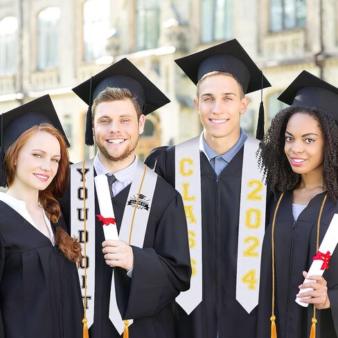 JULBEAR Graduation Stole Class of 2024, Graduation Cord DIY White Graduation Stole Gold Honor Cord Unisex Adult Graduation Sash with 8 Sheets Iron on Letters Patterns Number Patches (White) in Saudi Arabia
