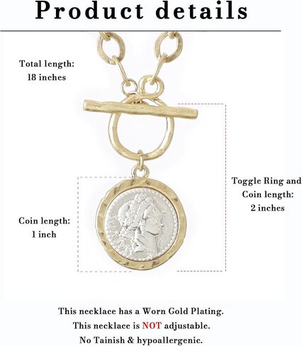 Cmarts Antique Gold Plated Roman Coin Necklace for Women 18 Inch Chain Pendant Necklace Birthday Anniversary Jewelry Gift for Women in Saudi Arabia